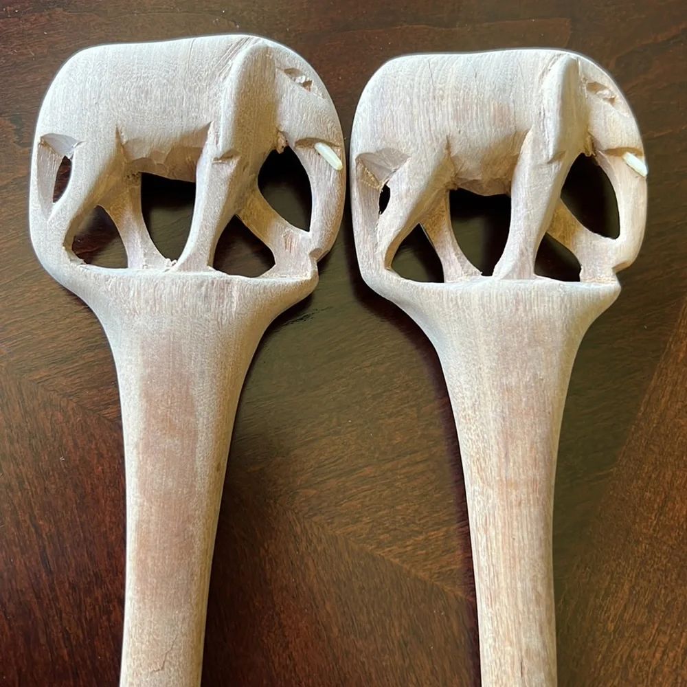 Salad servers Wooden carved Elephant design